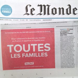 Encart publicitaire d'All Out dans le journal Le Monde 