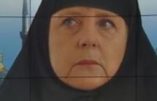 Angela Merkel en burqa à la TV allemande devant le Reichstag hérissé de minarets