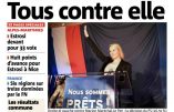 L’ignoble Nice Matin représente Marion Maréchal Le Pen le bras levé (cf salut nazi) et titre « Tous contre elle »