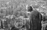 : Vue de Dresde après les bombardements de terreur. Seule subsiste la statue de Notre-Dame.