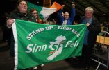 ©Niall Carson/Press Association Images - Sinn Fein supporters celebrate as ballot papers are counted at the RDS in Dublin during the Irish General Election count *** FRANCE ONLY *** (MaxPPP TagID: maxpaimages927223.jpg) [Photo via MaxPPP]